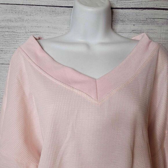 Women's Waffle Knit V Neck Top XS - Picture 2 of 4